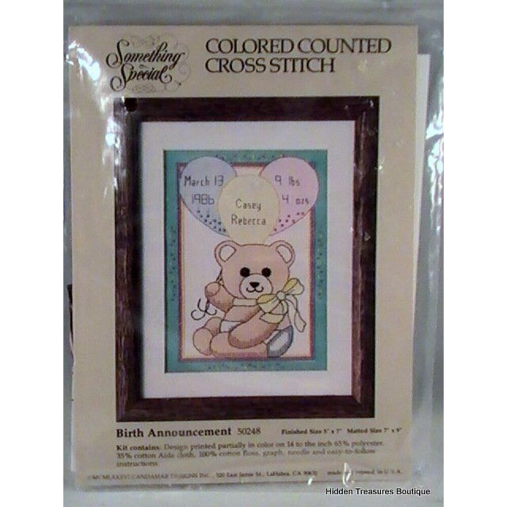 Something Special Birth Announcement Colored Counted Cross Stitch